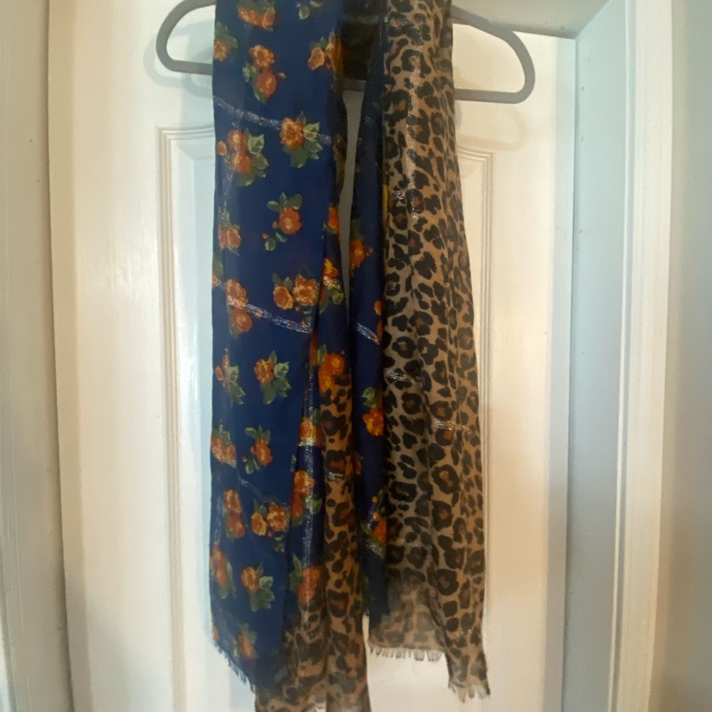 Floral and Leopard Print Scarf